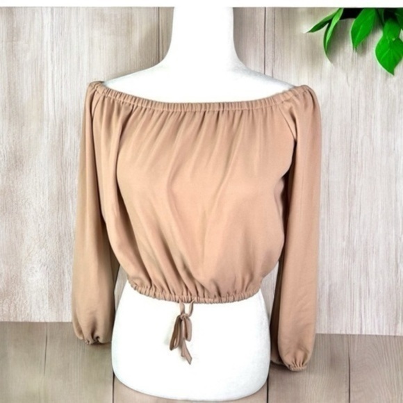Aritzia Wilfred Shirt Womens size XS Tan Exposed Shoulder Eleanora blouse - Picture 1 of 13